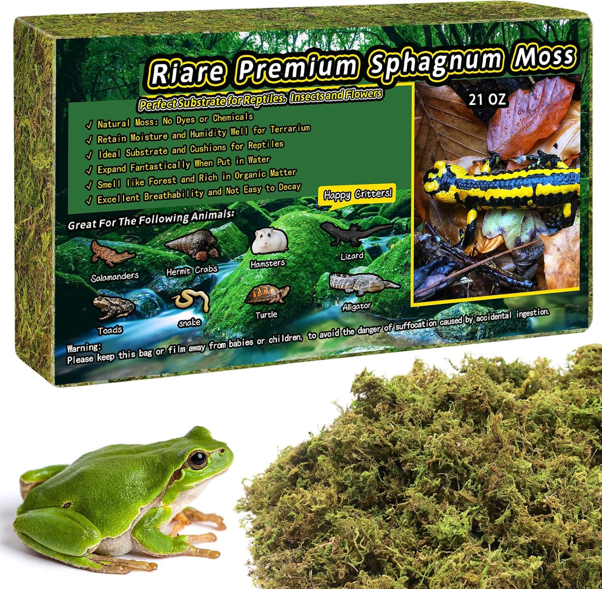 Riare 2.6LB Natural Sphagnum Moss for Reptiles, Terrarium Substrate Bedding