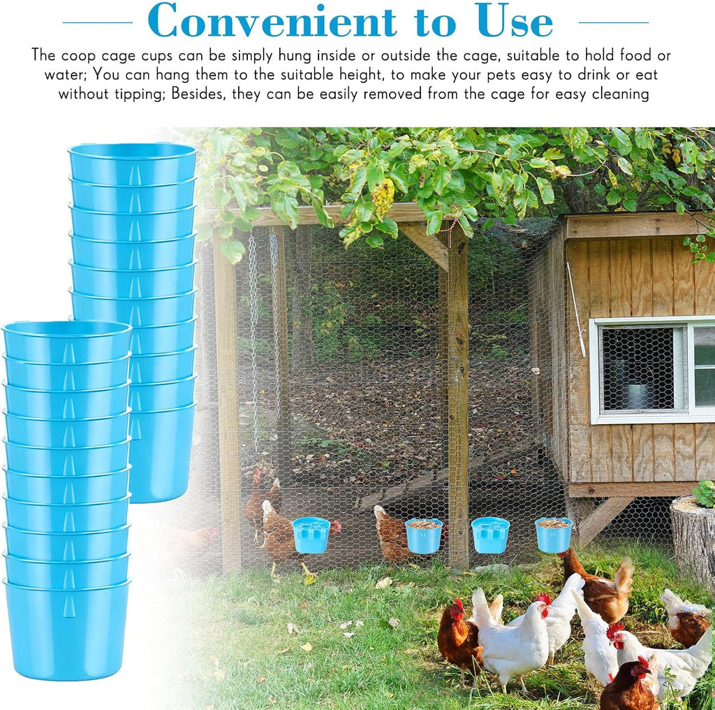 Sumind 60 Pcs Cage Cups Chicken Feeders Chicken Waterer, Light Blue