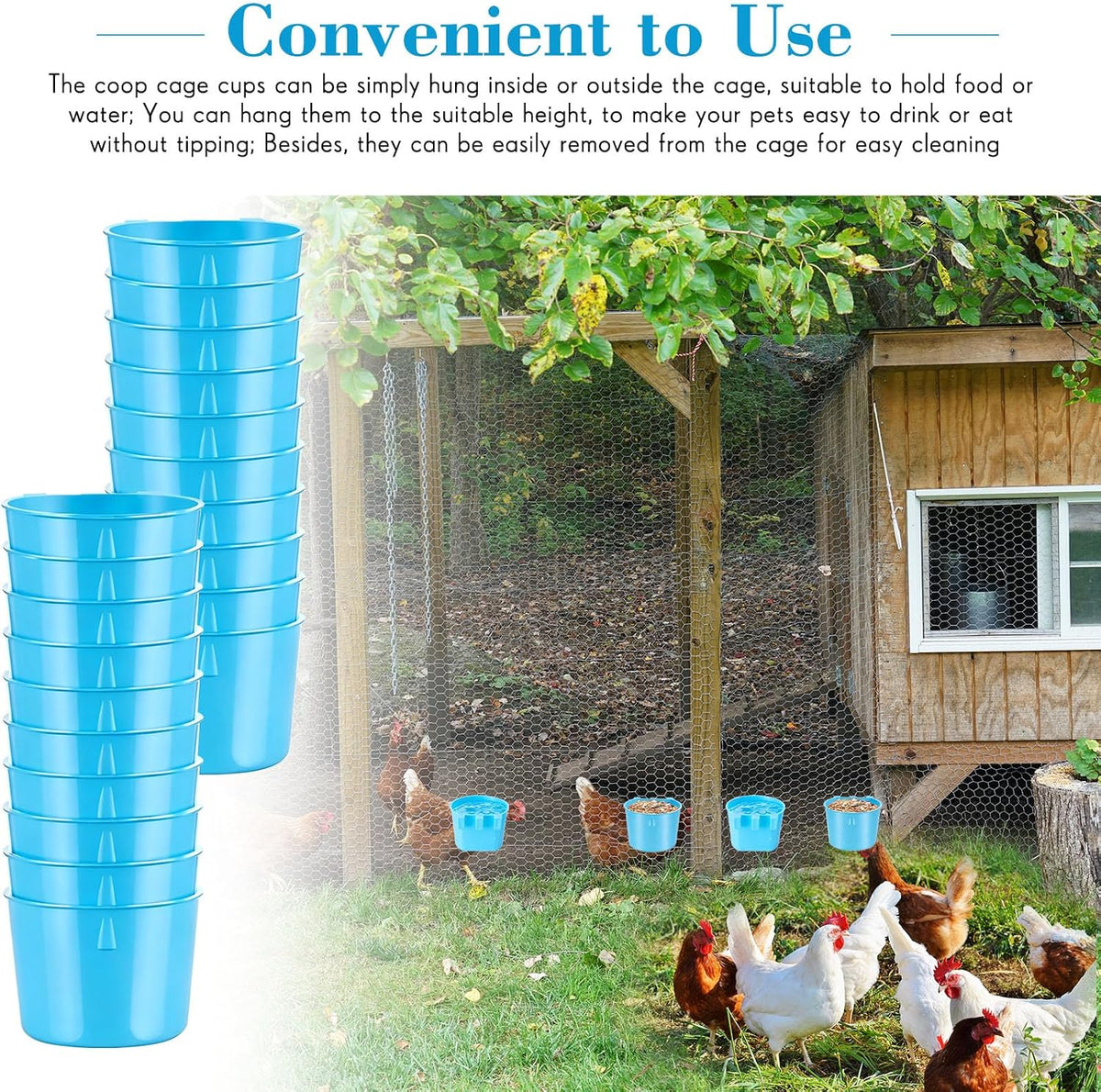 Sumind 60 Pcs Cage Cups Chicken Feeders Chicken Waterer, Light Blue