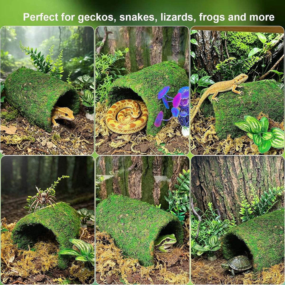 kathson Leopard Gecko Hide,Reptile Hideout Climbing Moss Caves Snake Hide