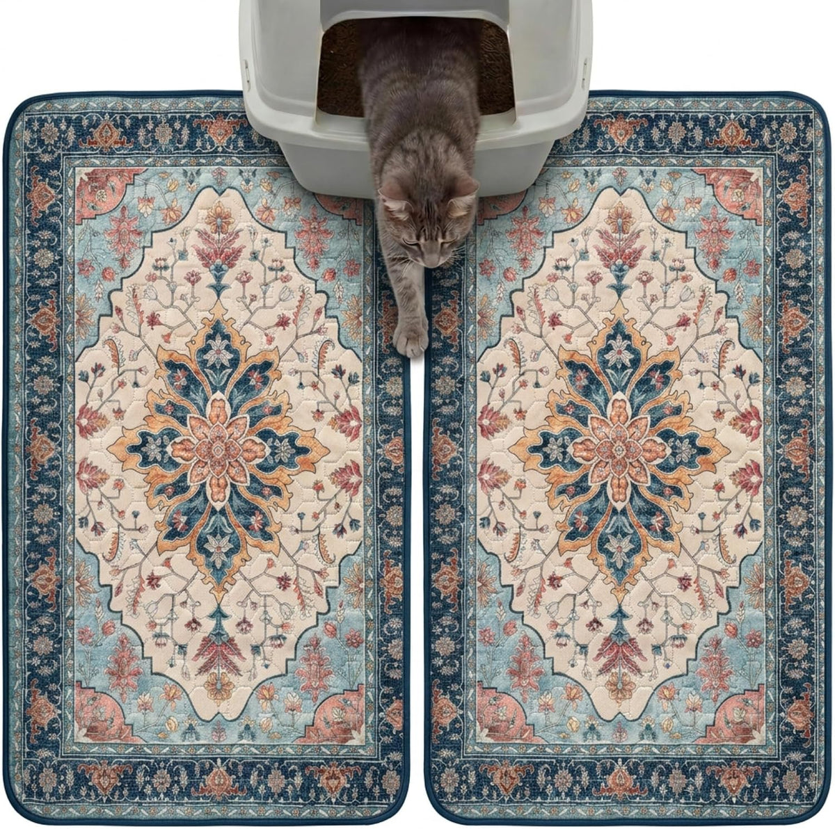 Hompet Cat Litter Mat 2 Pack, 18x28 Machine Washable Trapping Mats for Cats, Super Absorbent & Urine-Proof Cat Litter Box Mat for Floor, Waterproof & Non Slip Kitty Litter Rug