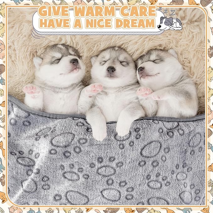 Tegeme 12 Pcs Pet Blankets Soft Fluffy Fleece Dog Cat Warm Paw Print Pattern - Image 6