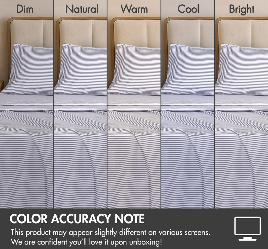 ZOYER 100% Cotton Full Sheets, Percale Bedding Full Size Set, Grey Stripe
