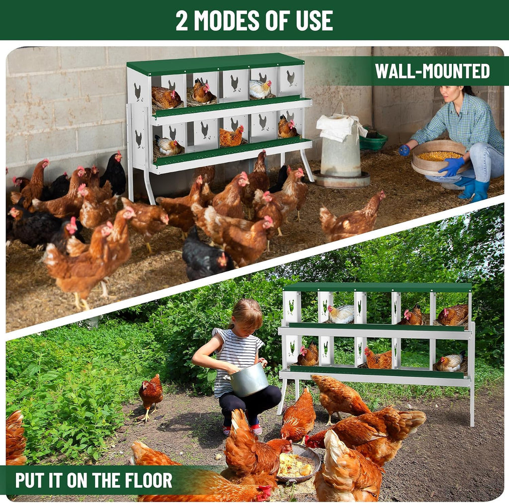 Chicken Nesting Box, 10 Holes Nesting Boxes for Chicken with Bracket Legs, Easy Egg Collection, Easy Cleaning, Chicken Laying Boxes for Chicken Coop Hens, Green