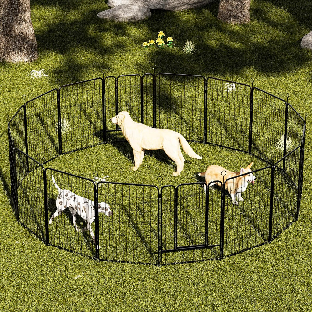 GDFStudio 40" H Extra Wide 16 Panels Dog Playpen, Heavy Duty Puppy Playpen Foldable Pet Gate with Door, Heavy Duty Dog Fence Exercise Pen, Puppy Crate Kennel for Yard RV Camping Outdoor Indoor, Black