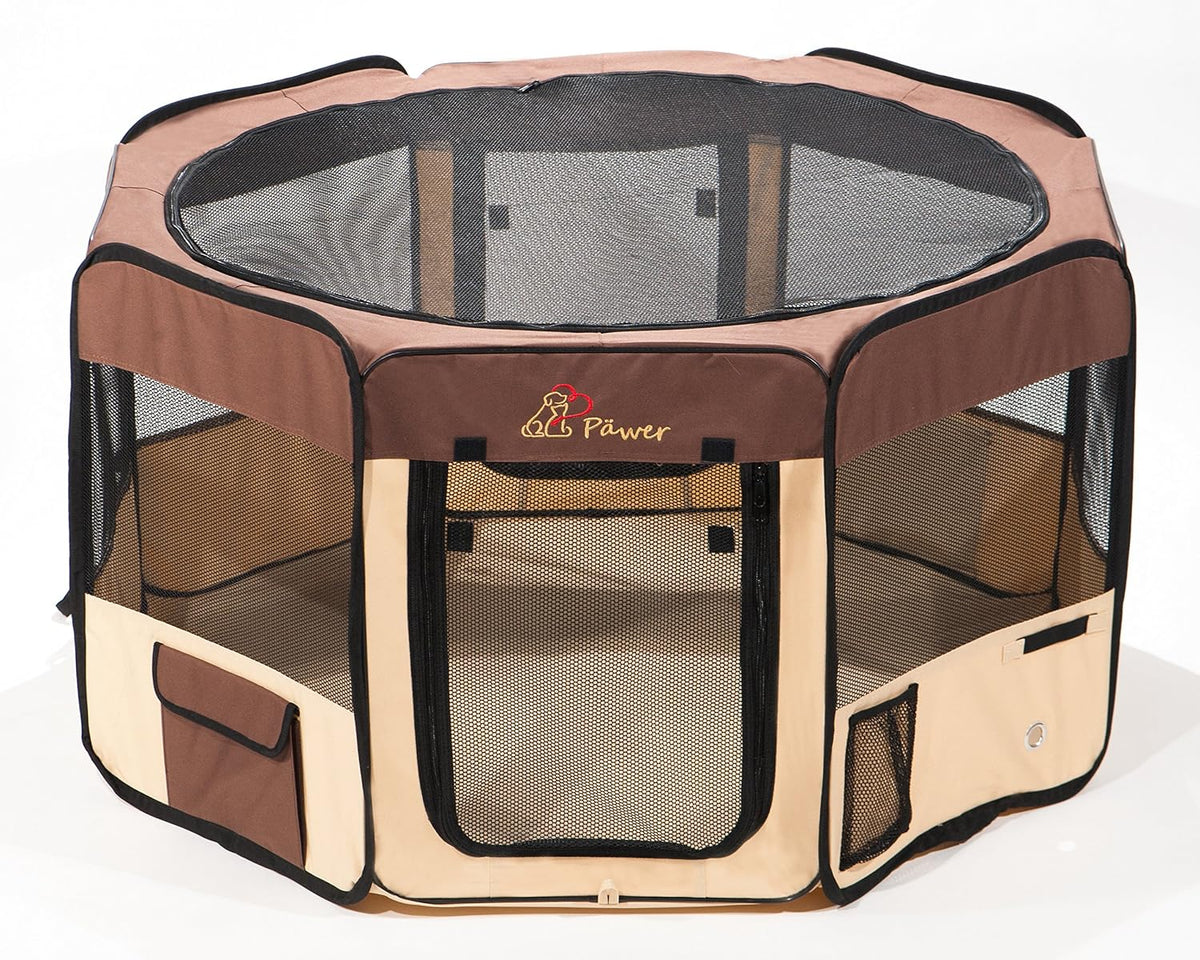 Pawer 36”×18.5” 8-Panel Foldable Pet Playpen, Violet+Grey, Personalize Embroidery Extra Fabric Piece Available, for Cat/Dog/Puppy, 600D Oxford Cloth Portable Indoor & Outdoor Kennel with Carry Bag