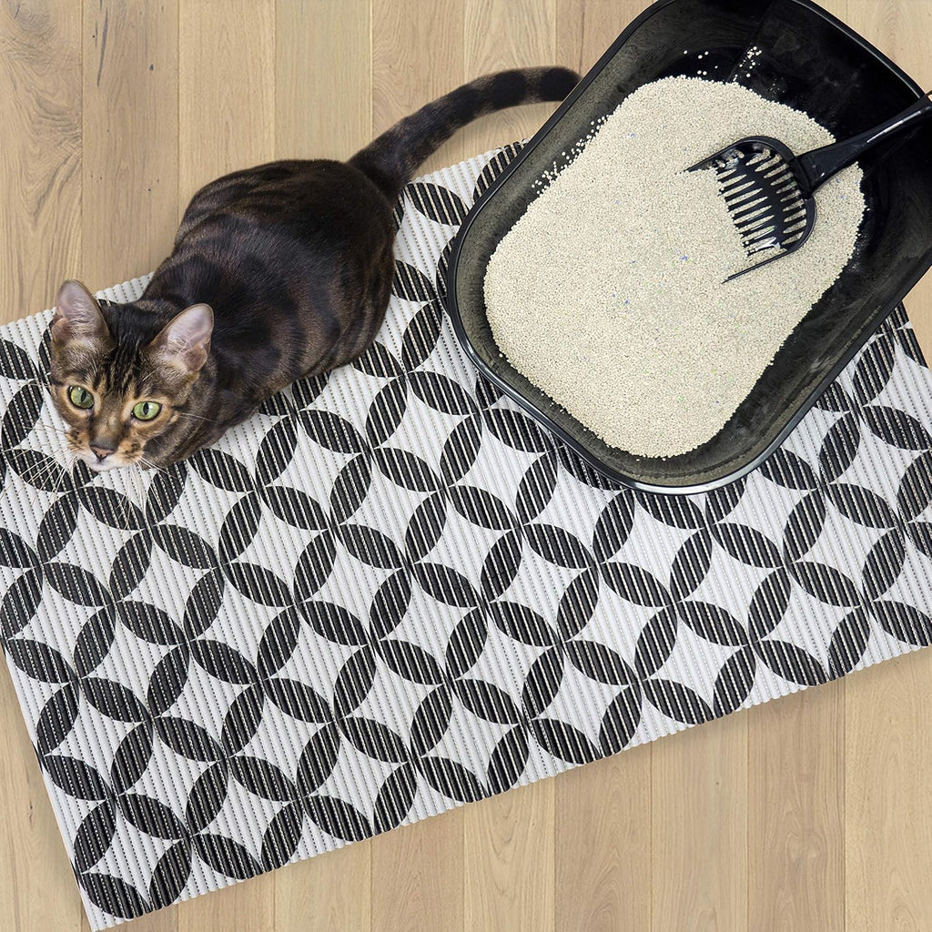 Fresh Kitty Durable XL Jumbo Foam Litter Box Mat – BPA and Phthalate Free, Water Resistant, Traps Litter from Box, Scatter Control, Easy Clean Mats – Gray Pattern 40”x 25” (9052)