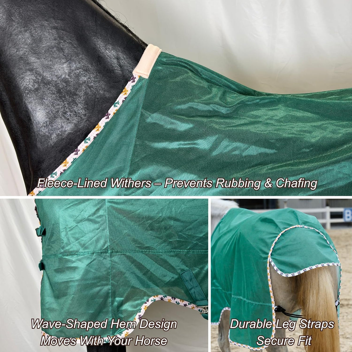 BARN & STABLE Breathable and UV Protective Tear-Resistant Mesh Horse Fly Sheet Comfy Equine Summer Sheet with Removable Web Leg Straps