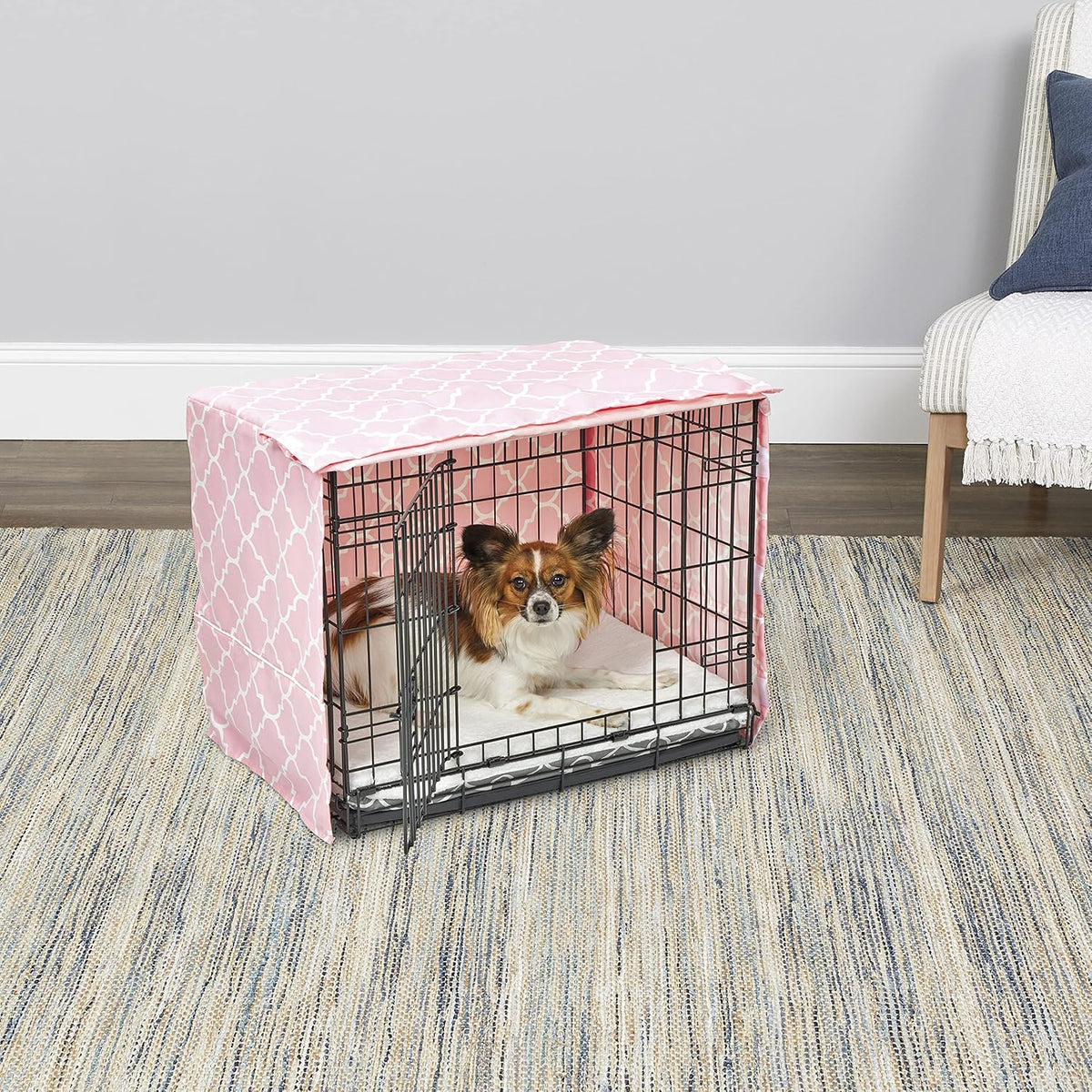 MidWest Homes for Pets Small Dog Crate Cover Featuring Teflon Fabric Protector, Poly-Cotton Privacy Kennel Cover Fits Most 24-inch Crates, Pink Designer Print, Machine Washable, Reduces Barking
