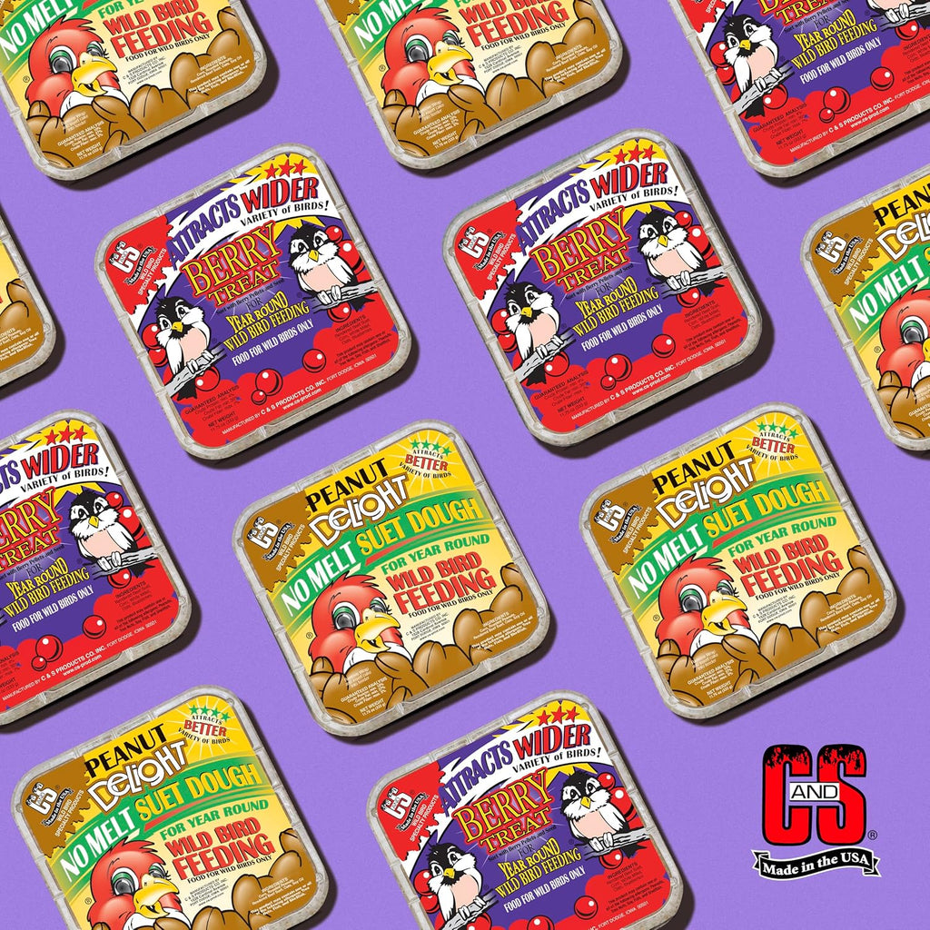 C&S Suet Variety Value Pack, Peanut Delight Dough & Berry Treat, Wild Bird Food, Year Round Source of Energy for Birds, 24 Pack