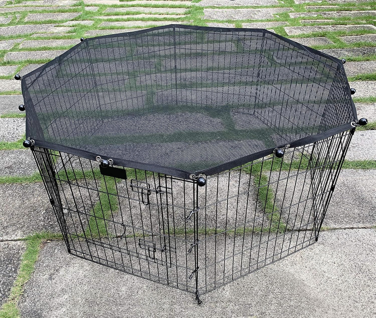Universal Octagonal Dog Playpen Top Cover, Provide Shade and Security for Pets Outdoor and Indoor, Fits All 24" Wide 8 Panel Pet Exercise Pen (8x24 W Cover, Mesh)