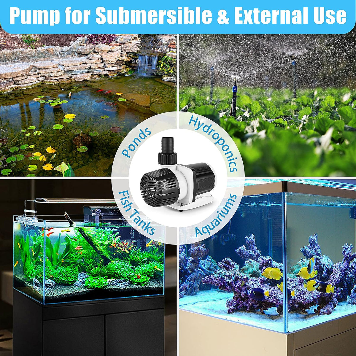 Orlushy Silent Swirl Controllable DC Aquarium Pump with Wave Function/Mode and sine Ultra Quiet Controller for Salt/Freshwater Coral Reef Fish Tank Sump Circulation