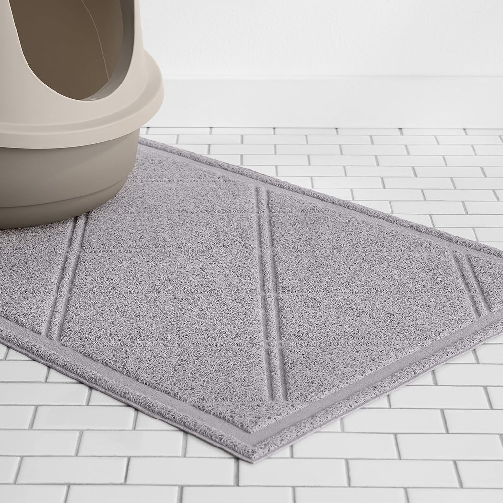 Amazon Basics Less-Mess Litter Trapping Cat Litter Box Mat, Soft on Kitty Paws, Waterproof, Scatter Control, 24" x 35", Grey, 1 Count (Pack of 10)