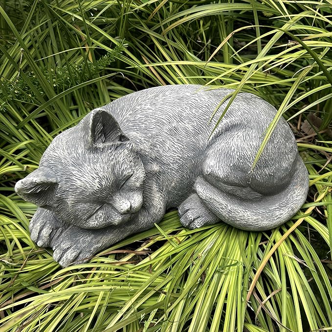 Garden Sleeping Cat Memorial Stone Cat Grave Marker Remembrance Kitten Statues - Image 8