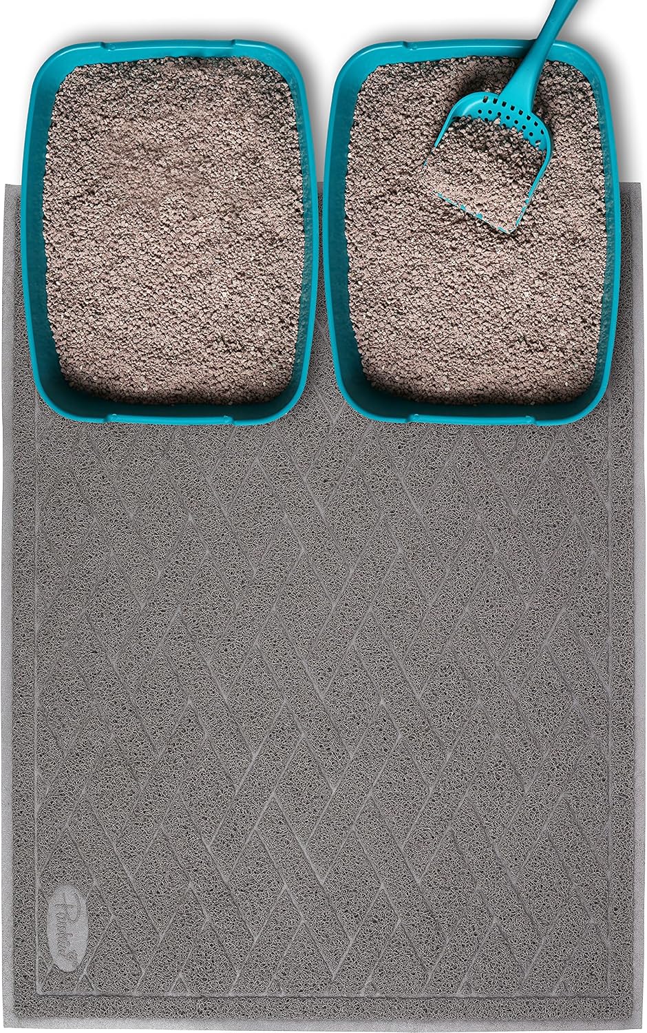 Pawkin Cat Litter Mat, Patented Design with Litter Lock Mesh, Extra Large, Durable, Easy to Clean, Soft, Fits Under Litter Box, Litter Free Floors, Gray