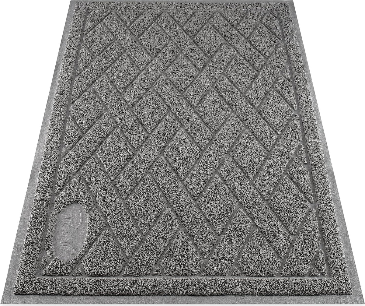 Pawkin Cat Litter Mat, Patented Design with Litter Lock Mesh, Extra Large, Durable, Easy to Clean, Soft, Fits Under Litter Box, Litter Free Floors, Gray